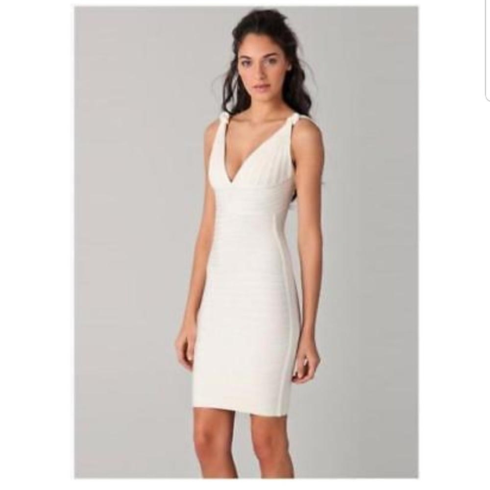 Herve Leger Rosie V Neck Tie Knot Bandage Dress S - Picture 3 of 8